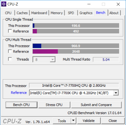 CPU-Z Benchmark sur batterie